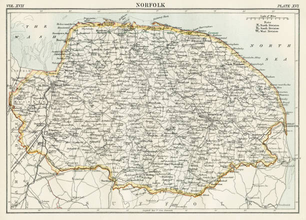 Norfolk map 1884 Encyclopedia Britannica 9th Edition New York Charles Scribners and Sonsl 1884 Vol XVII norfolk stock illustrations