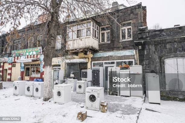 Secondhand White Goods Piled Up Outside Of Shop In Turkey Stock Photo - Download Image Now