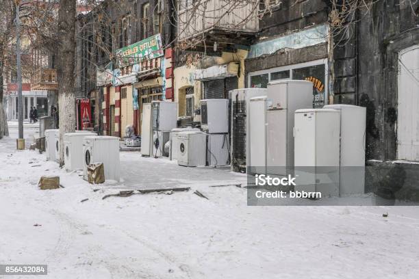Secondhand White Goods Piled Up Outside Of Shop In Turkey Stock Photo - Download Image Now
