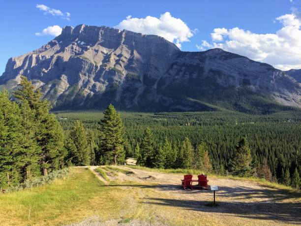 istock Adirondack chairs overlooking Mount Rundle from Tunnel Mountain viewpoint Banff National Park Alberta Canada, Canadian Rocky Mountains 856438838