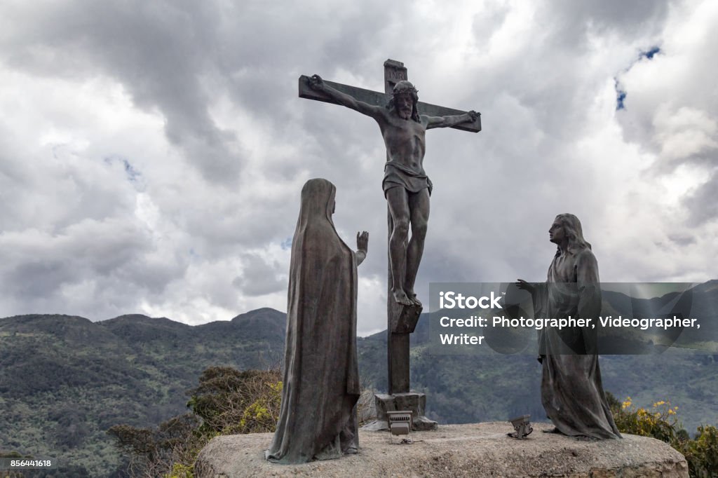 Jesus Statue on Monserrate Jesus Statue with mountains in the background on Monserrate in Bogota, Colombia. Jesus Christ Stock Photo