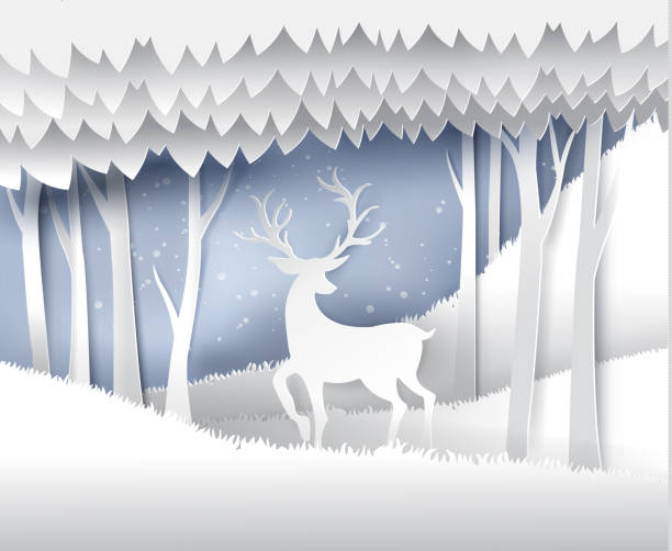 istock paper art landscape of Christmas and happy new year with tree and reindeer design. vector illustration 856448378