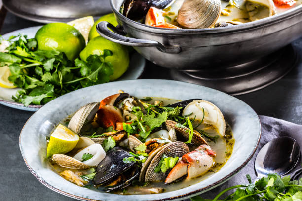 istock Seafood soup with crabs, clams and mussels 856449080