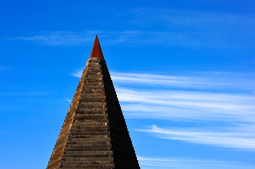 This picture of a wooden pyramid was taken at the MONA (Museum of Old and New Art) at Hobart, Tasmania in Australia.