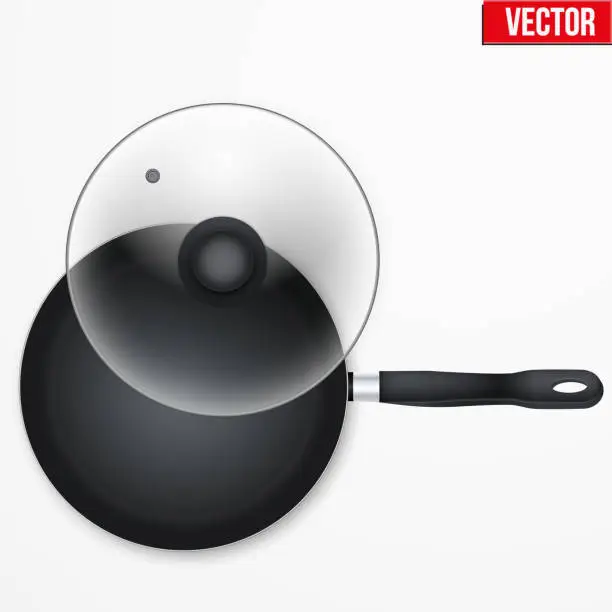 Vector illustration of Classic Metal black non-stick frying pan