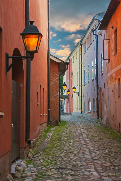 narrow streets of Old Town in Finland stock photo