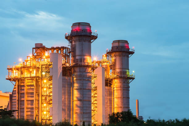 istock electrical power plant at dusk with blue sky ,modern thermal power plant at dusk 856466128