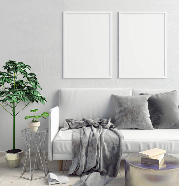 istock Mock up wall in interior with  sofa. living room modern style. 3d illustration 856469014