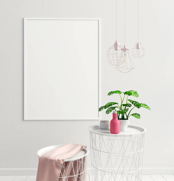 istock Modern interior of Scandinavian style. 3D illustration. poster mock up 856469022