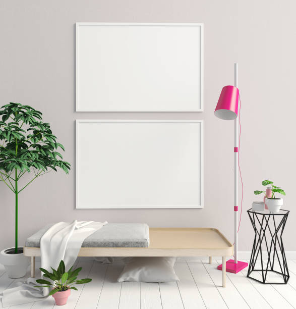 istock Modern interior of Scandinavian style. 3D illustration. poster mock up 856469028