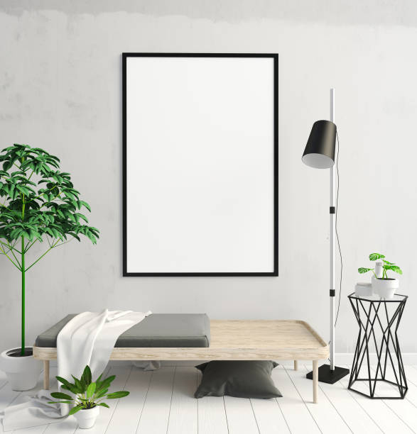 istock Modern interior of Scandinavian style. 3D illustration. poster mock up 856469032