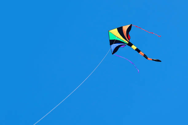 istock Rainbow kite flies in blue sky sunny day 856481242