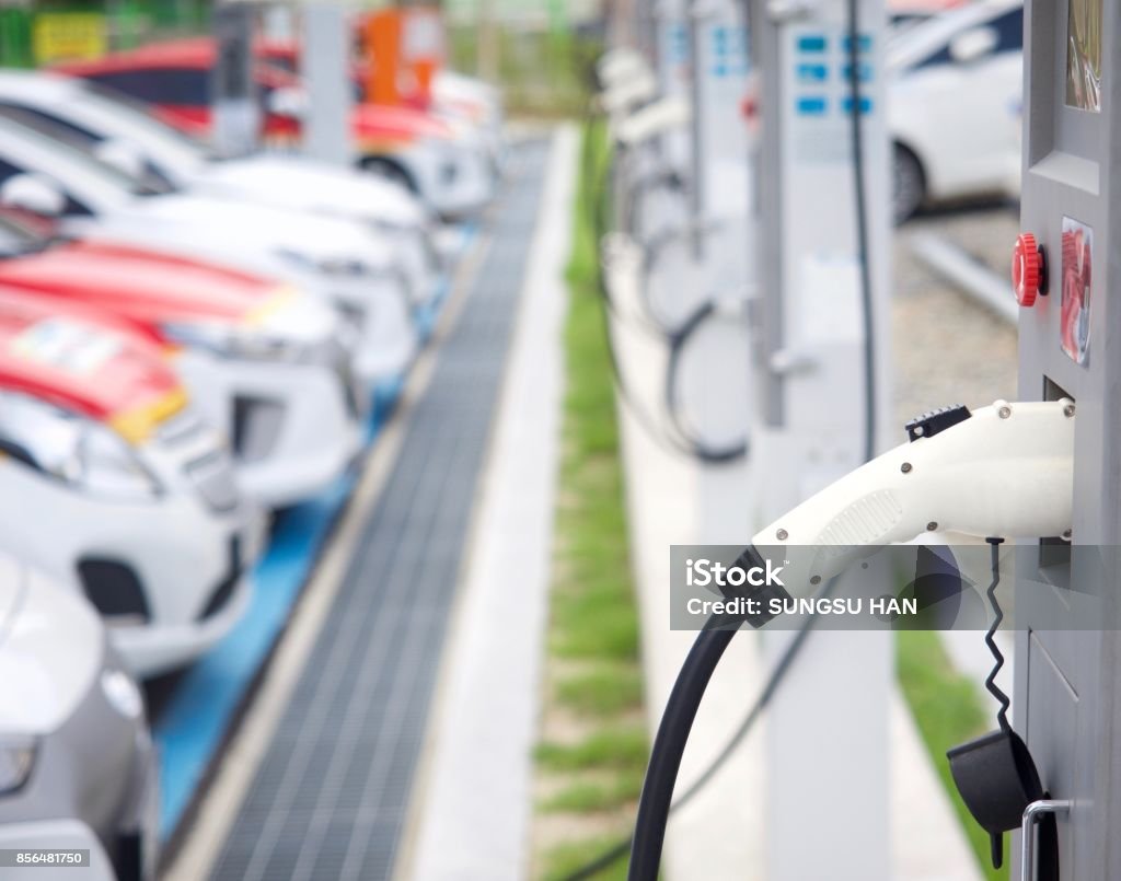 Electric car charging station in Korea OLYMPUS DIGITAL CAMERA Electric Vehicle Charging Station Stock Photo