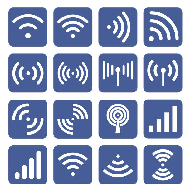 illustrazioni stock, clip art, cartoni animati e icone di tendenza di icone wifi - radio wave wireless technology wave pattern computer network