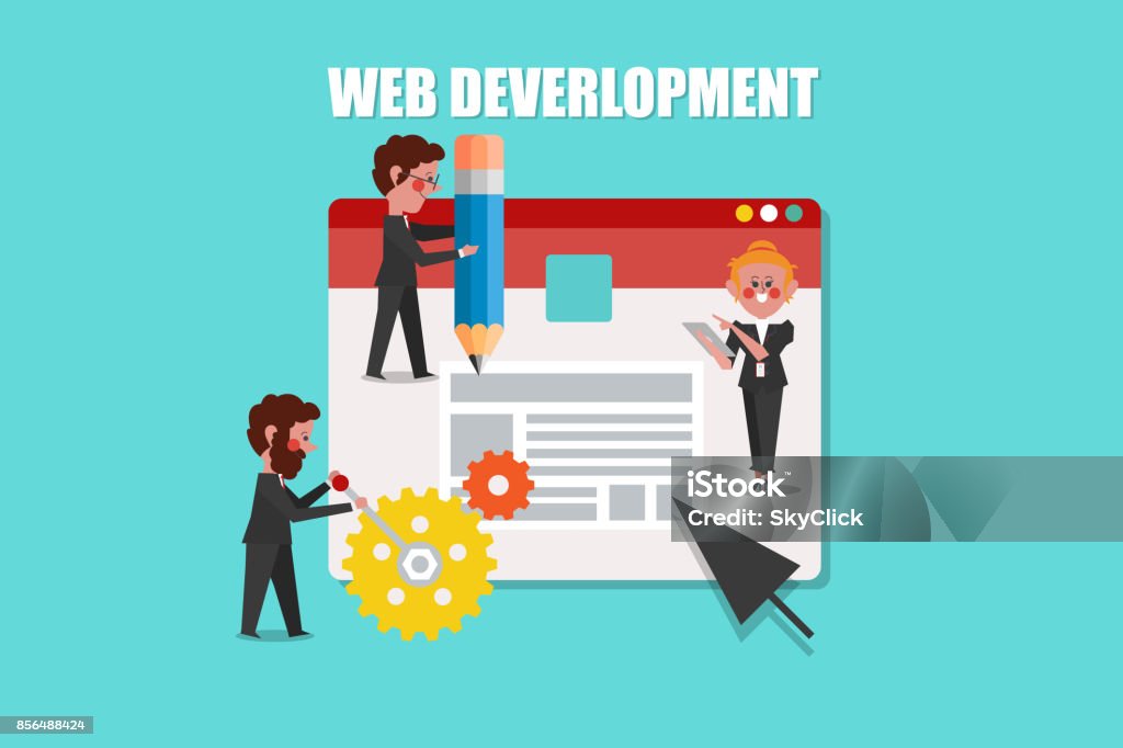 Web Development Seo Concept Design Cartoon Character Flat Style Stock ...