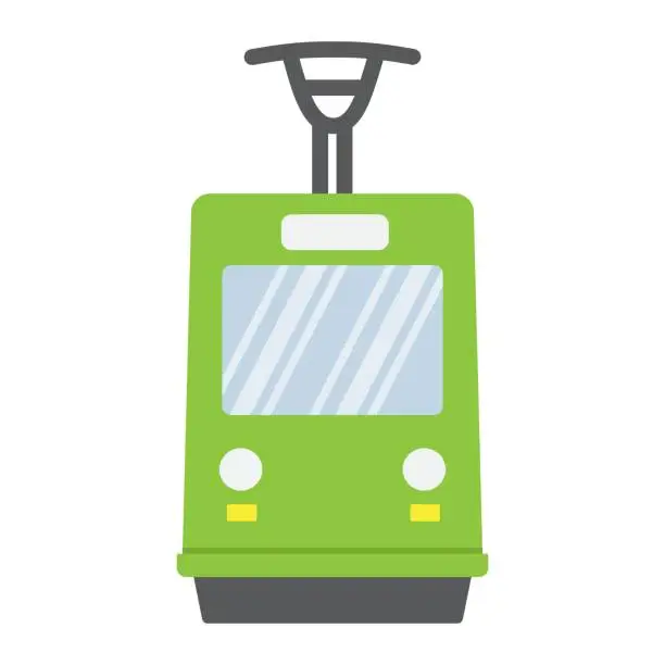 Vector illustration of Tram flat icon, transport and railway, train sign vector graphics, a colorful solid pattern on a white background, eps 10.