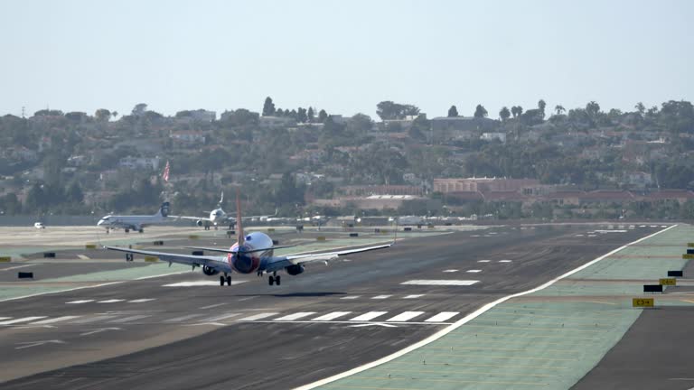 Landing airplane in slow motion