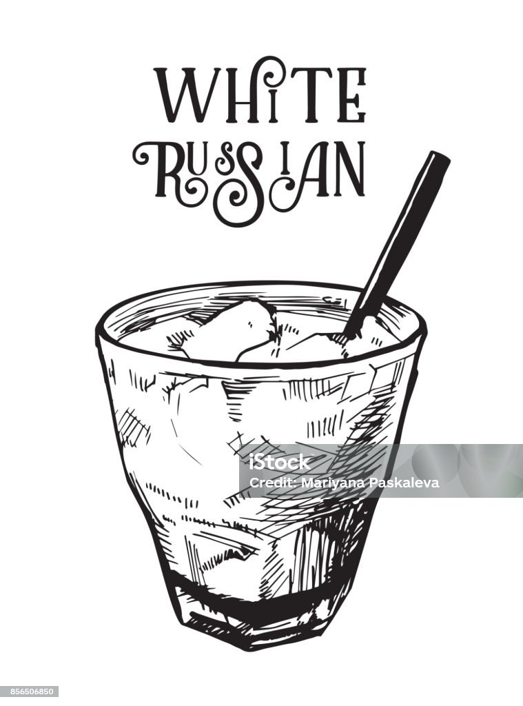 Vector image of summer cocktail White Russian. Alcoholic cocktail. Vector hand drawn drink. Alcoholic cocktail. Drinks. White Russian stock vector