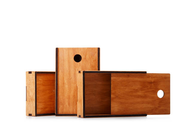 istock Empty retro wooden boxes or crates for toys isolated on a white background. Delivery and shipment concept. Copy space. 856508114