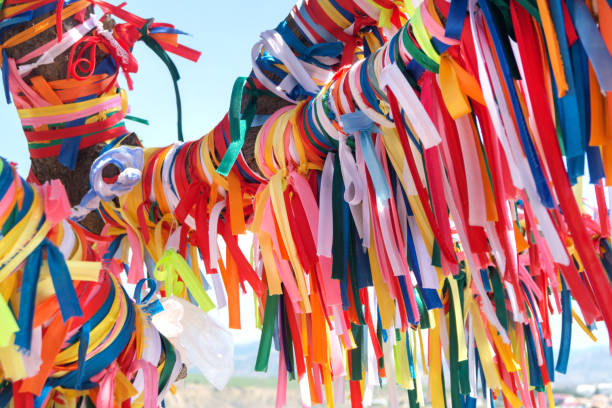 istock Wish tree with colorful decorated tapes. Dream concept. 856508290