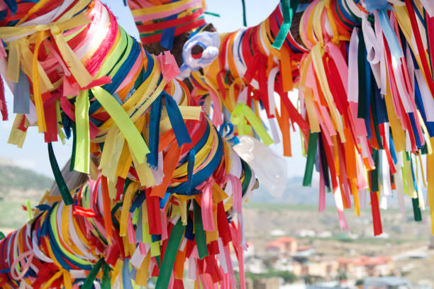istock Wish tree with colorful decorated tapes. Make a wish concept. 856508302