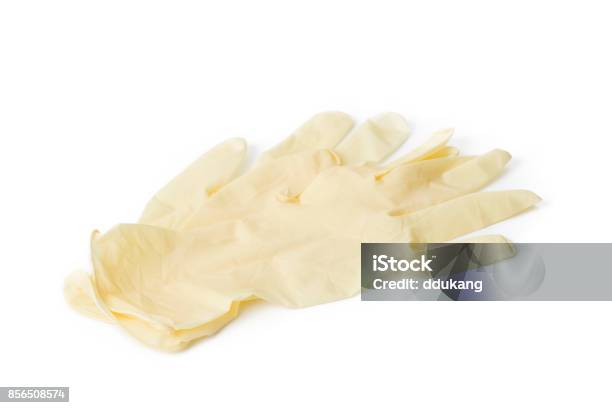 Yellow Protection Medical Or Cleaning Gloves On White Background Stock Photo - Download Image Now