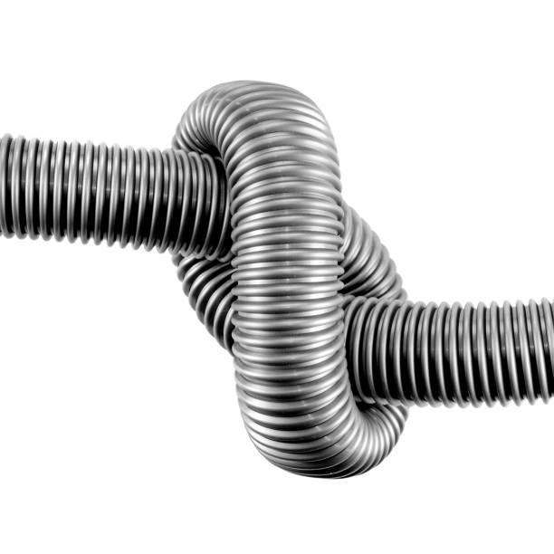 flexible plastic tube with knot in front of white background