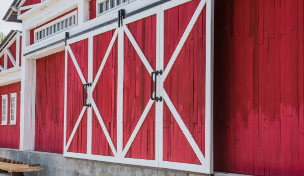 istock Red and white wood buildings and big gates 856522054