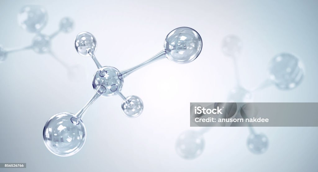 Abstract molecule or atom molecule or atom, Abstract atom or molecule structure for Science or medical background, 3d illustration Collagen Stock Photo