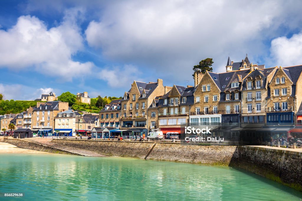 Panoramic view of Cancale, located on the coast of the Atlantic Ocean on the Baie du Mont Saint Michel, in the Brittany region of Western France Rennes - France Stock Photo