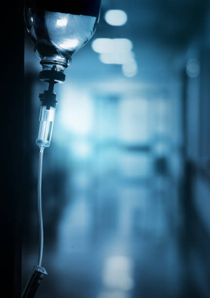 istock Drip in hospital on the background of dark empty corridor 856544904