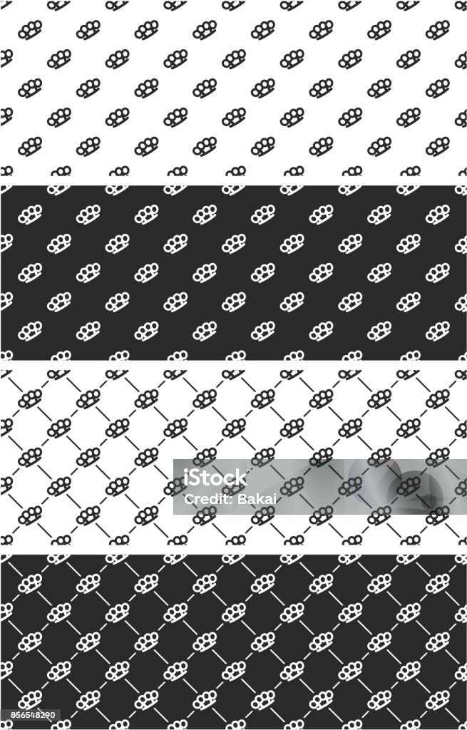 Brass Knuckles Or Knuckle Duster Seamless Pattern Set Stock