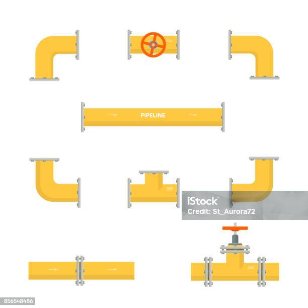 Ilustración de Kit De Sistema De Tuberías Elementos Aislados Del Amarillo De La Tubería Industria De Petróleo Y Gas y más Vectores Libres de Derechos de Conducto - Tubería