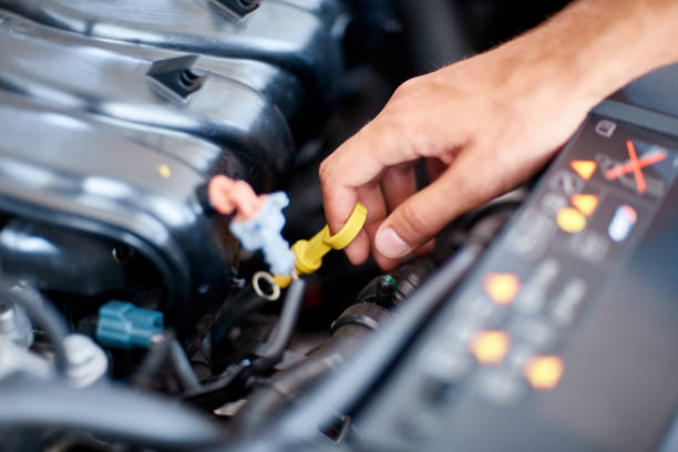 istock Car detailing series : Cleaning car engine. Close-up engine 856549642