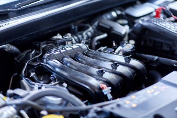 istock Car detailing series : Cleaning car engine. Close-up engine 856552930