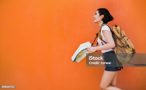 Asian Woman Tourist Was Running Her To Various Places Stock Photo - Download Image Now