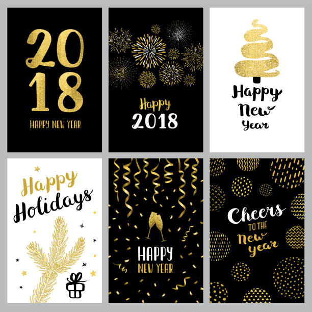Happy new year 2018 banners Editable set of vector illustrations on layers. This image includes three clipping masks. 2018 stock illustrations