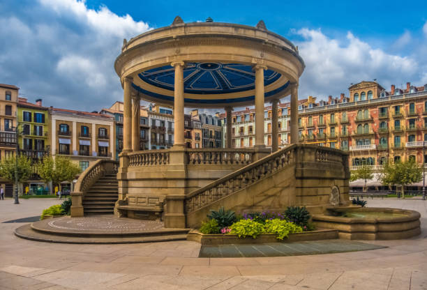 Castle Square (Plaza del Castillo) Pamplona (Iruña), the historical capitalof Navarre, Spain. stock photo