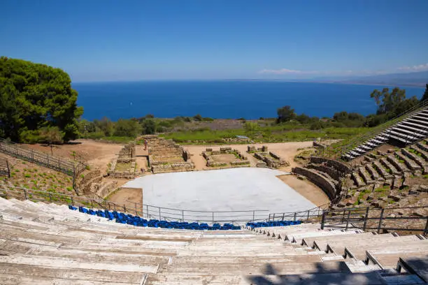 Tindari (Sicily, Italy) - Archaeological area of Tindari, the ancient greek polis founded in 396 BC by Dionysius of Syracuse. The theatre.