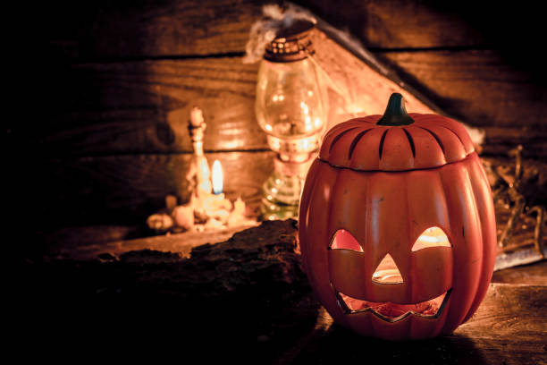 istock Halloween pumpkin, trick or treat scene 856578990