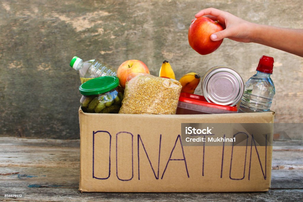 Donation box with food. Food Stock Photo
