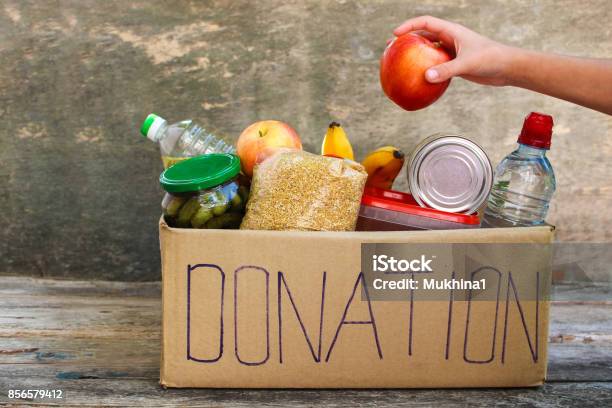 Donation Box With Food Stock Photo - Download Image Now - Food, Charitable Donation, Box - Container