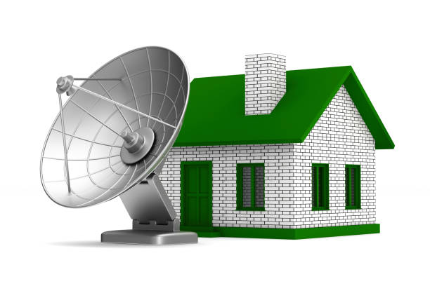 satellite aerial and house on white background. Isolated 3D illustration