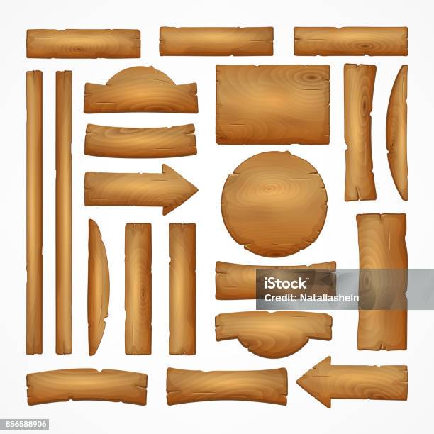 Signboard Creation Set Build Your Own Design Wooden Boards Of Different Shapes And Sizes Stock Illustration - Download Image Now