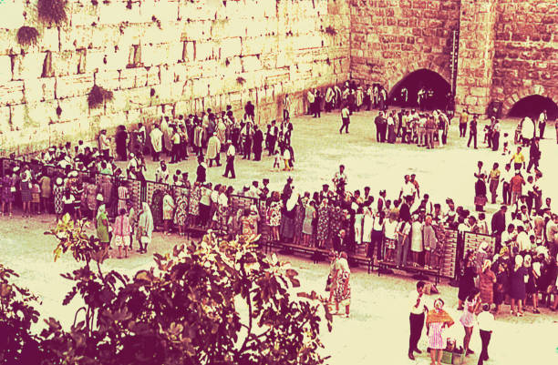 Vintage image from the seventies of the esplanade of the wailing wall in Jerusalem