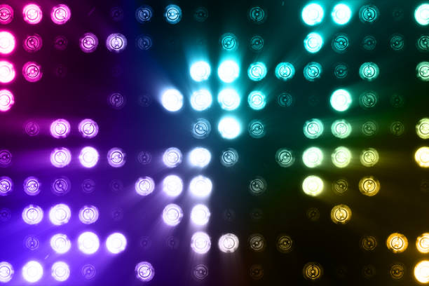 Bright flood lights flashing abstract colorful background