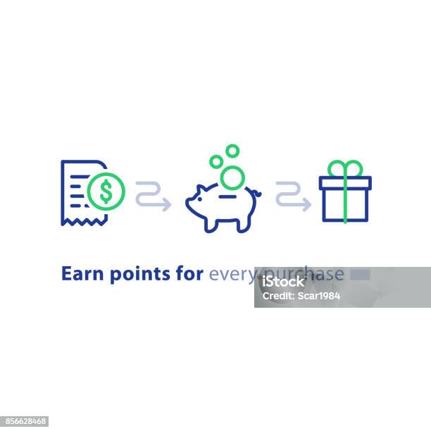 Loyalty Program Concept Earn Points Win Gift Shopping Incentive Line Icons Stock Illustration - Download Image Now