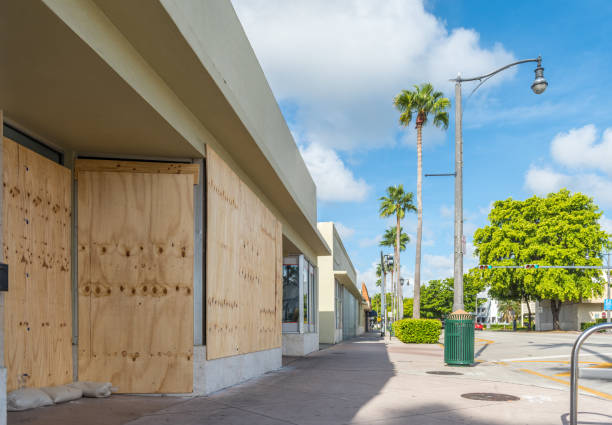 Hurricane season Business prepared to receive the coming hurricane. flood preparation stock pictures, royalty-free photos & images