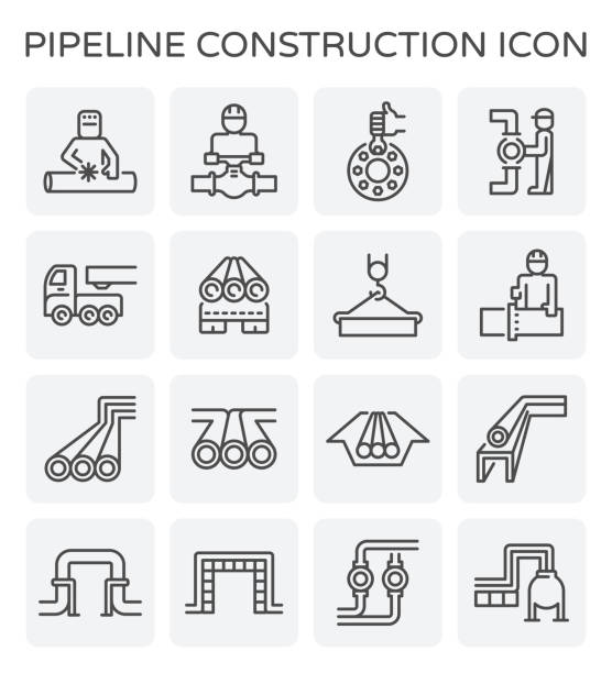 stockillustraties, clipart, cartoons en iconen met pictogram van de bouw van de pijpleiding - illustraties van lassen