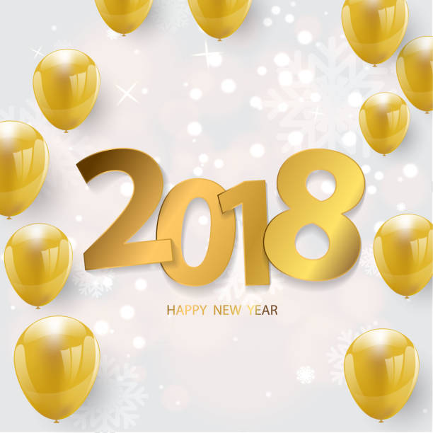 istock Happy New Year 2018. background with gold balloons and confetti. with gbeautiful various snowflakes 856642620